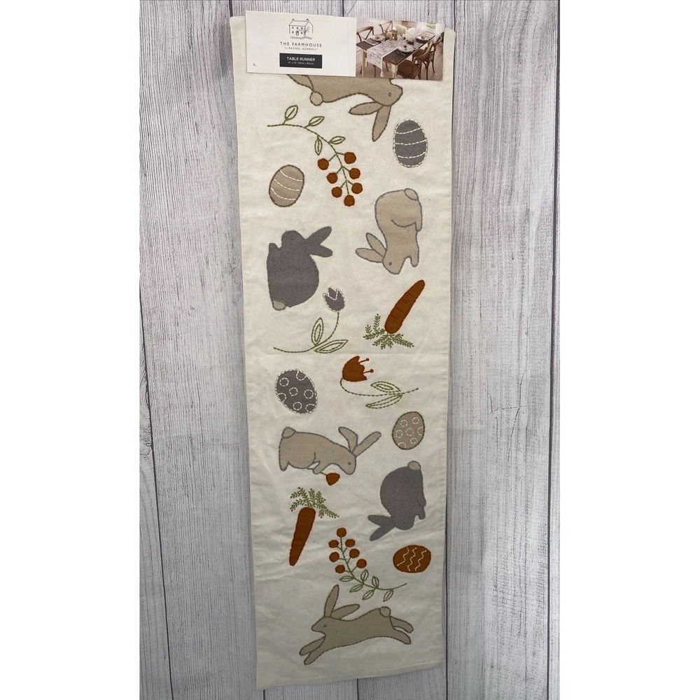 Rachel Ashwell Farmhouse Table Runner 14x72 Easter Bunny Spring Embroidered